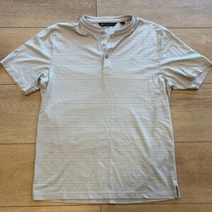 Travis Mathew Light Gray Striped Henley Tee